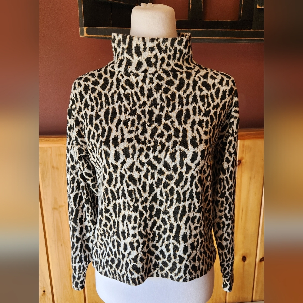 Loft Turtleneck Pullover Sweater Animal Print Size XXS
